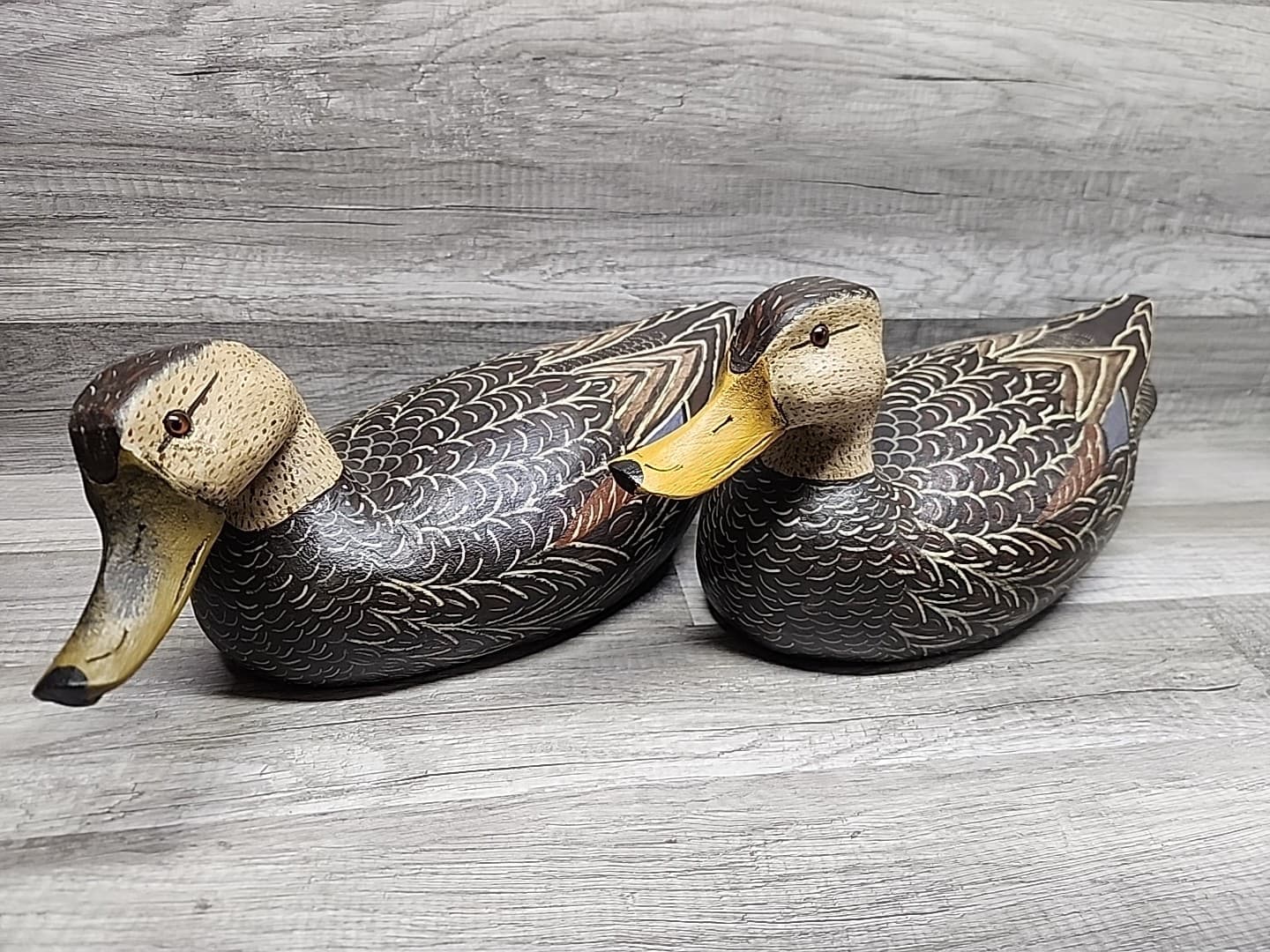 Vintage Hand Carved & Painted Black Duck Wood Duck Decoy Pair Wisconsin