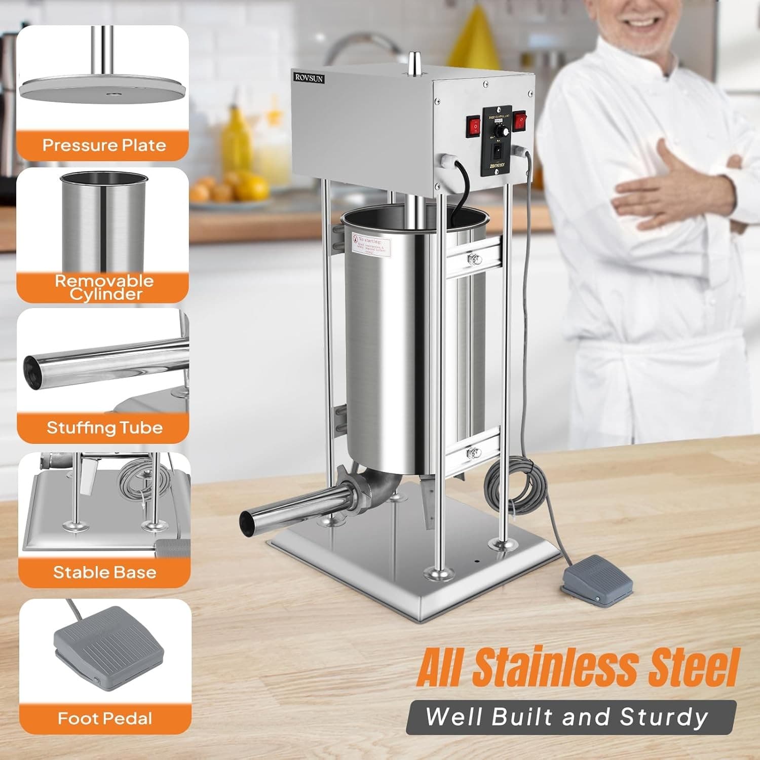 Large 30L/66LB 120W Electric Sausage Stuffer Maker Commercial Meat Press Machine