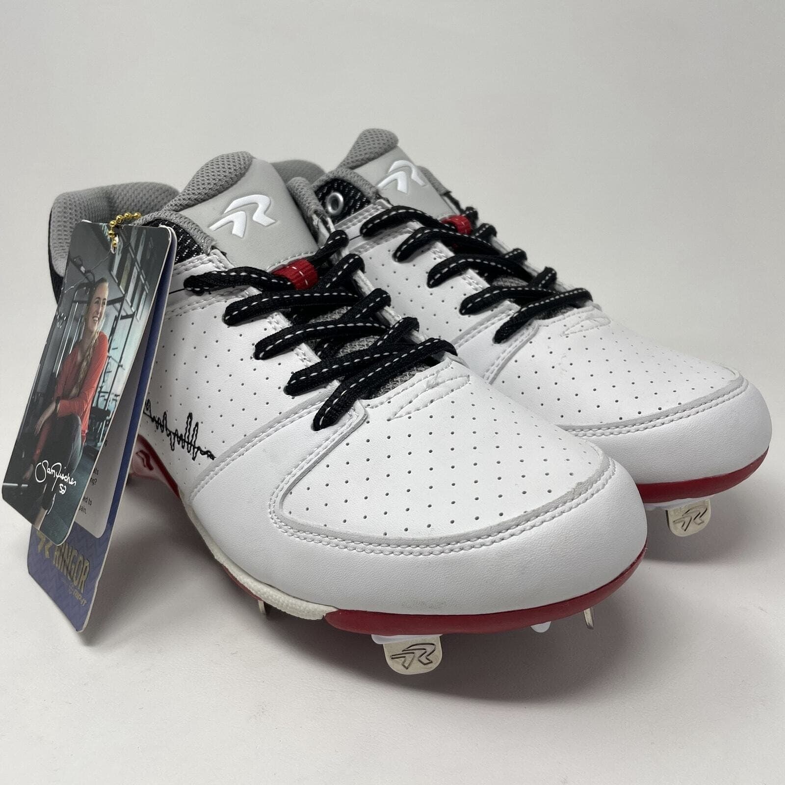 Ringor Flite Spike Softball Cleats Womens 8 White Soundwaves Shoes