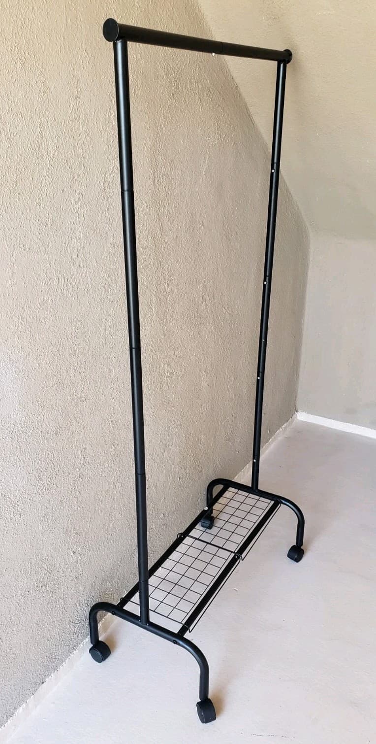 Rolling Garment Rack with Shelf Black Metal Clothing Rack on Wheels, 64.9" Tall