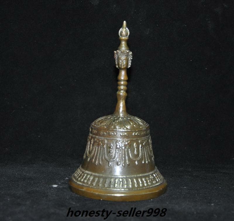 6'' Tibetan Buddhism temple bronze Tara statue exorcism Bell Chung chimes clock