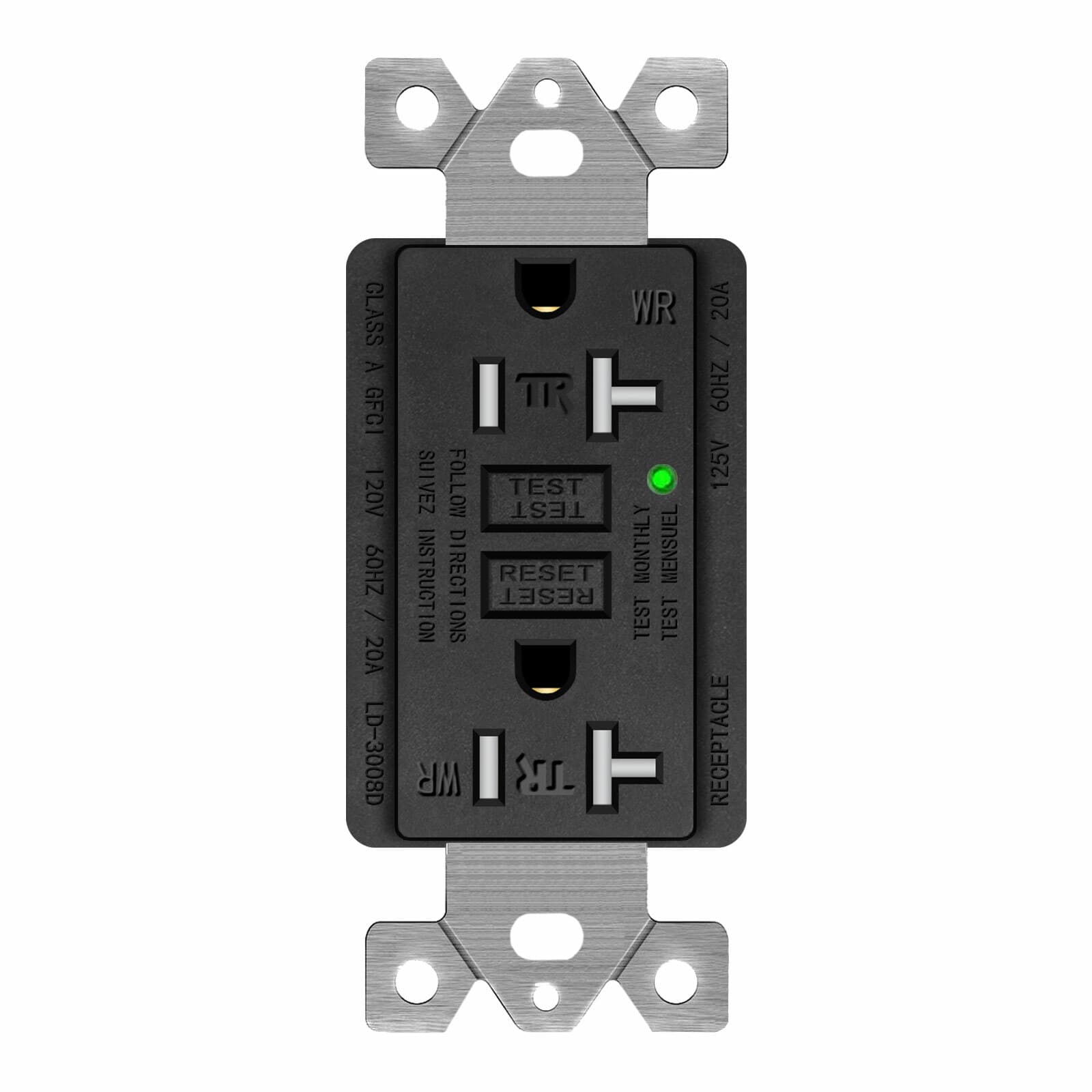 20A/125V Tamper Resistant GFCI Outlets Decor GFI Receptacles LED Indicator Black