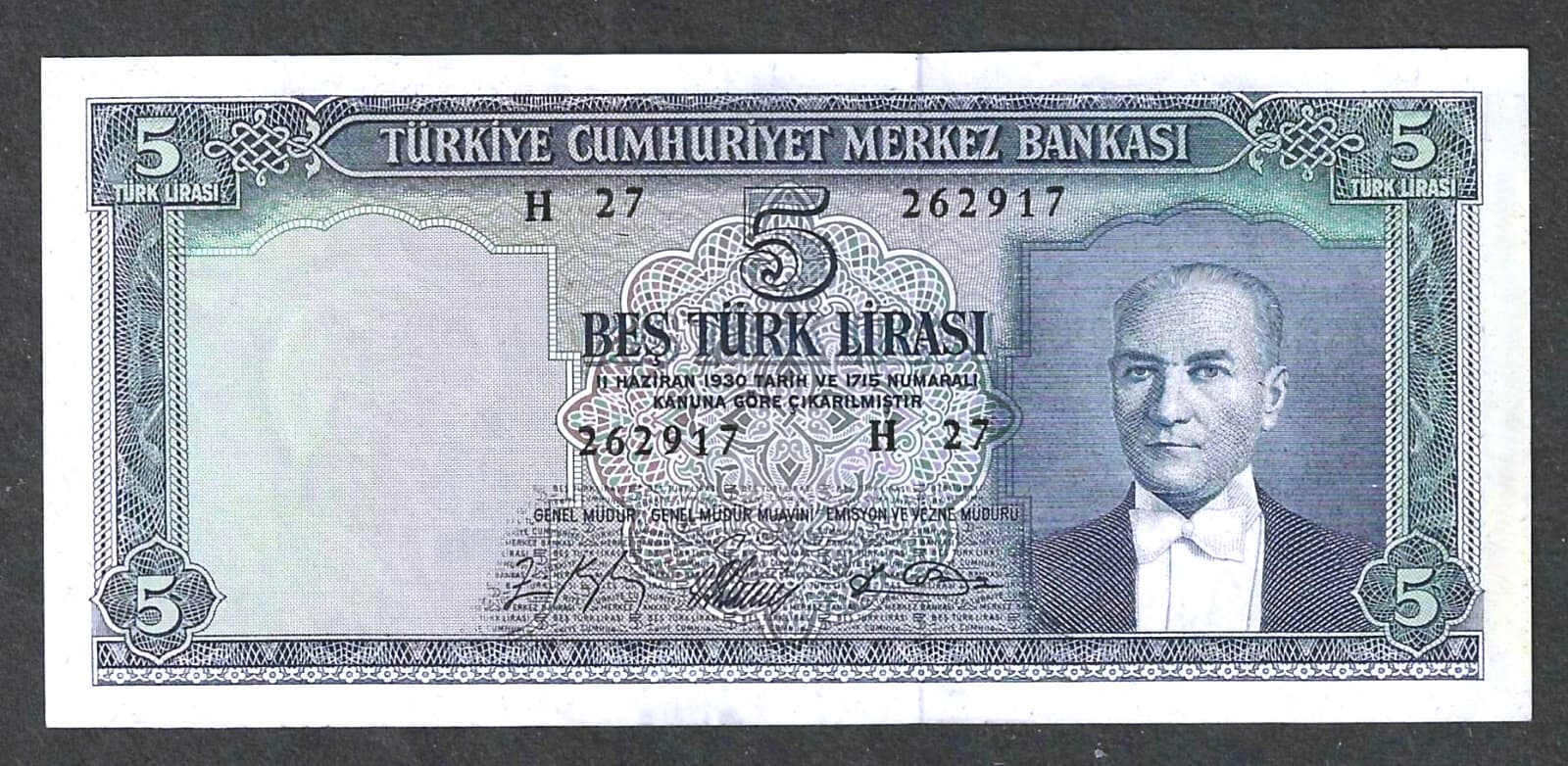 (1965) TURKEY 5 LIRA ~ P-174 ~ SCARCE ~ FRESH GEM CRISP UNCIRCULATED NOTE