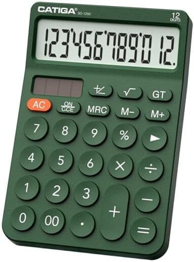 12 Digit Desktop Calculator with Large LCD Display, 4 Functions 6) Green