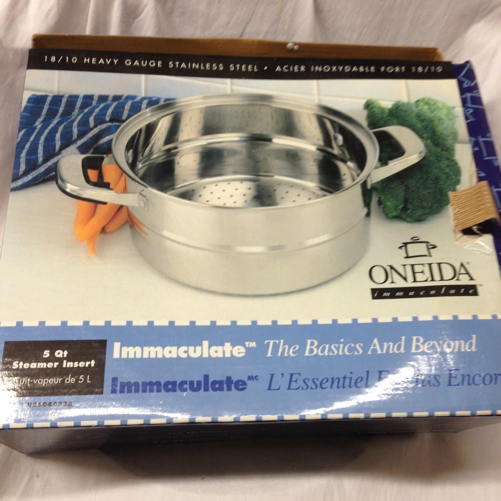ONEIDA IMMACULATE STEAMER INSERT 5 QUARTS 18/10 STAINLESS STEEL IN ORIGINAL BOX