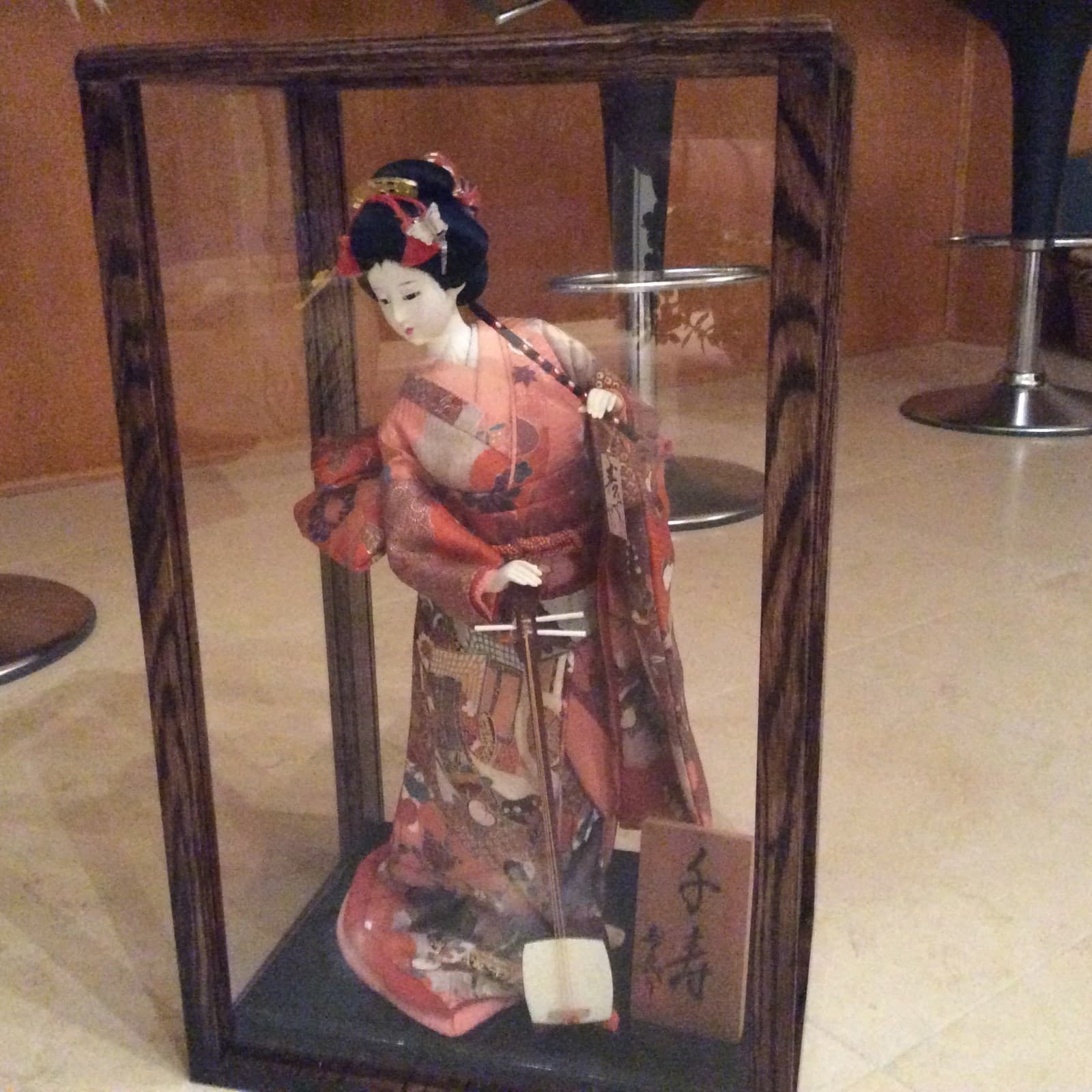 solid oak 12 by 12 by 24 inch doll case display walnut stain