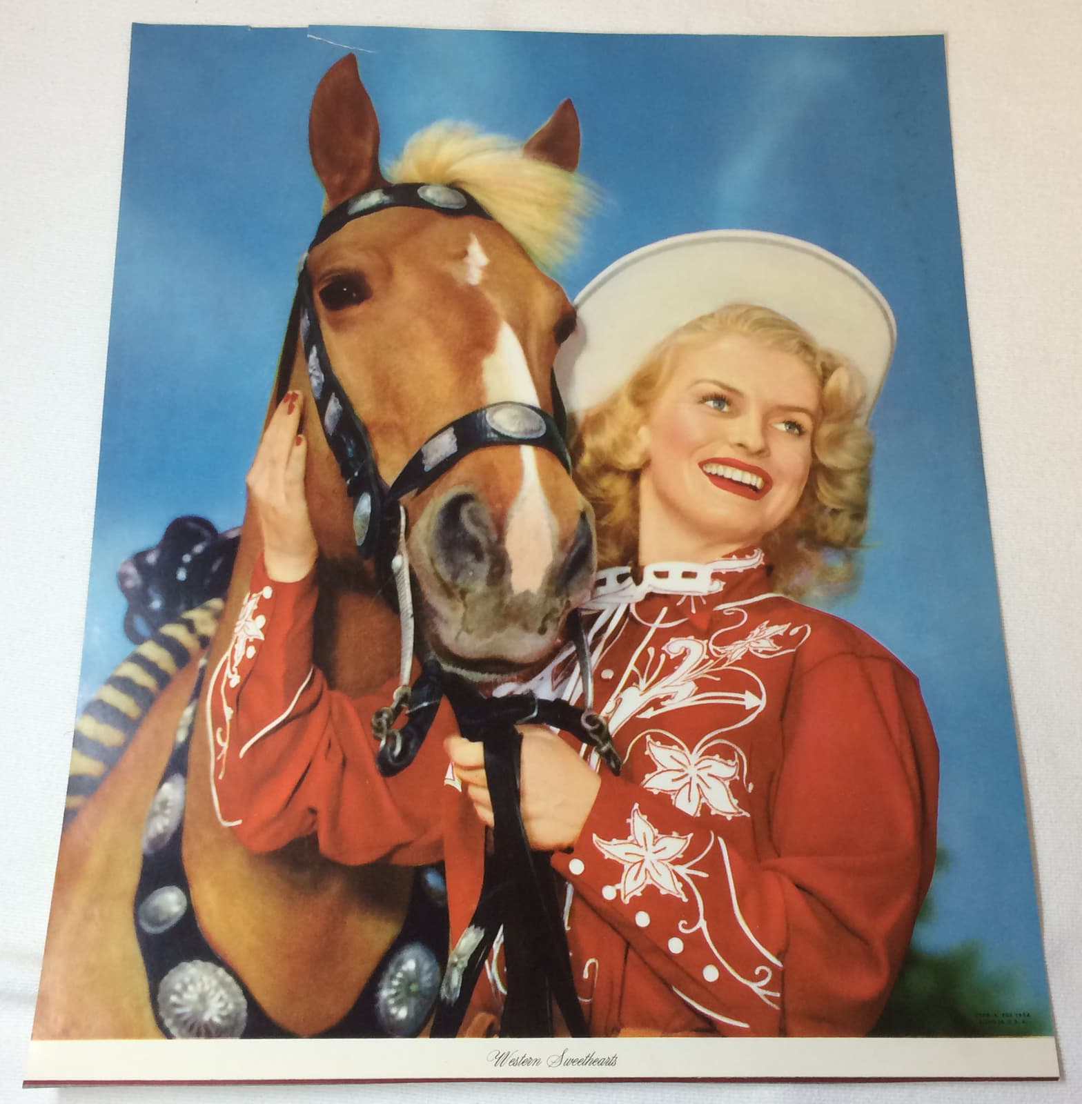 1954 lithograph poster/print WESTERN SWEETHEARTS cowgirl with horse ~ 11x13.5
