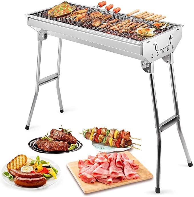 Folding Barbecue Grill Stainless Steel BBQ Charcoal Grill Smoker Hiking Picnics
