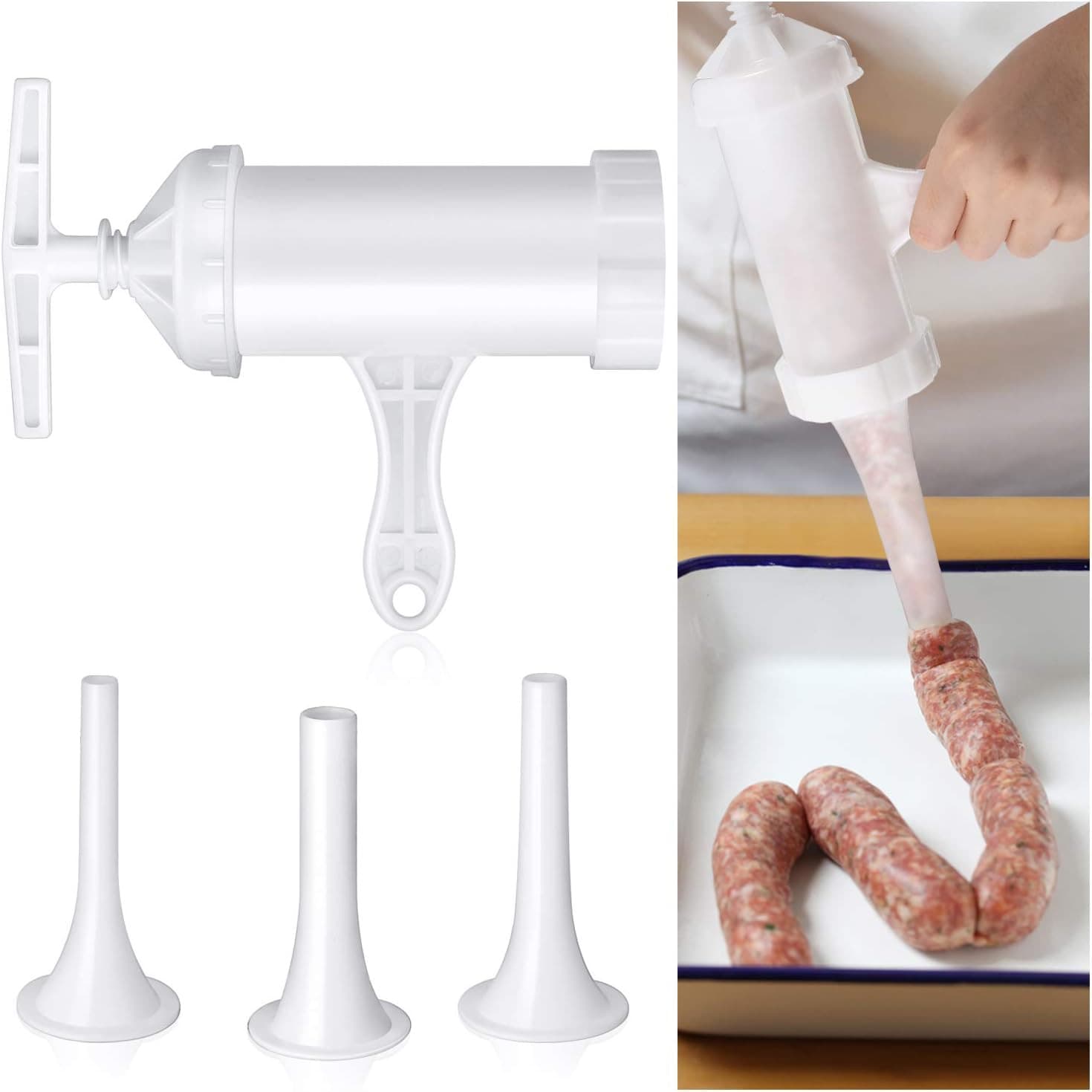 Sausage Stuffer Manual Maker Plastic Meat Filler Funnel Tubes Filling Tool for H
