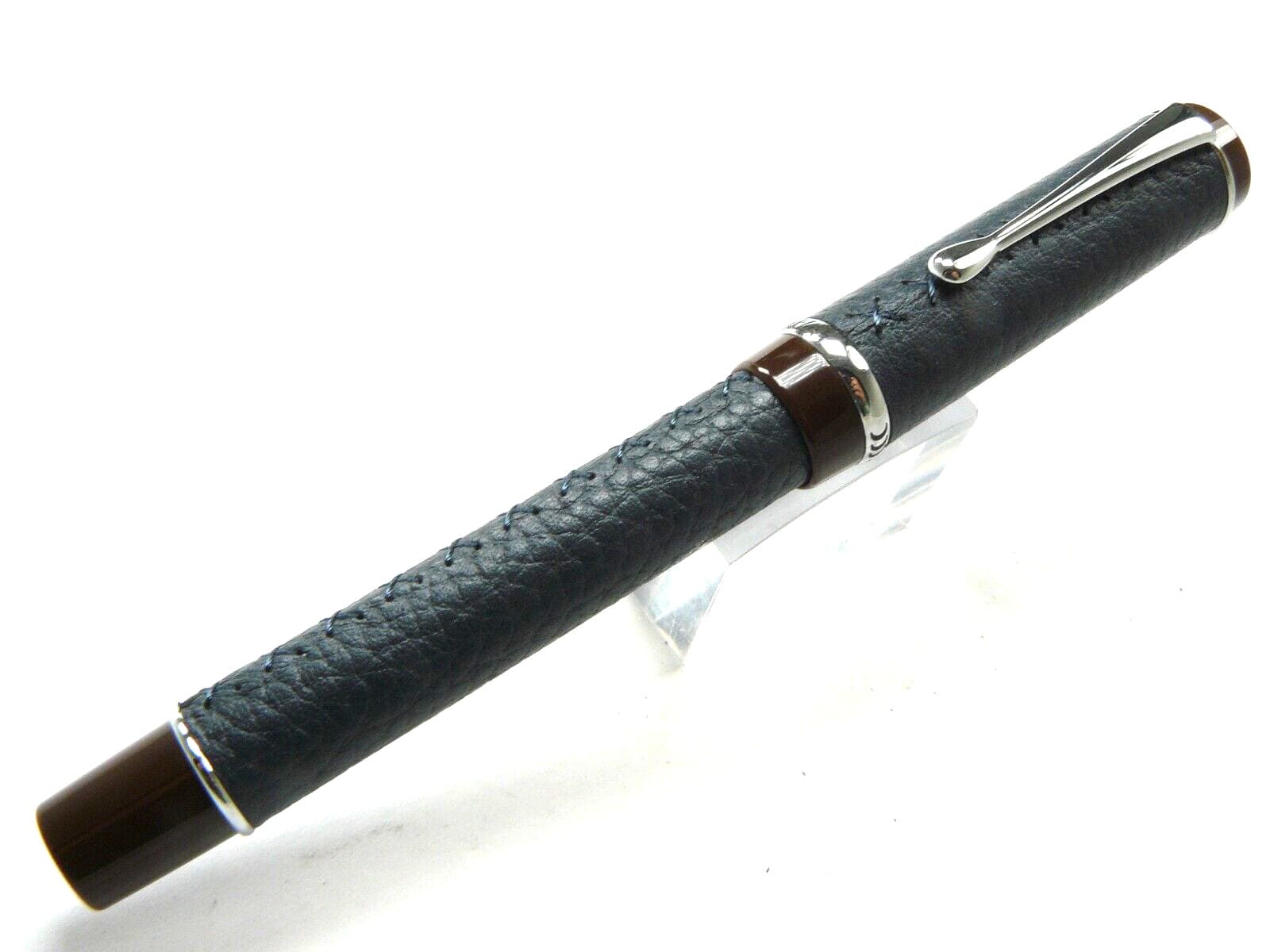 Conklin Duragraph Savoy Blue Leather & Brown Fountain Pen Fine Nib NEW/BOX