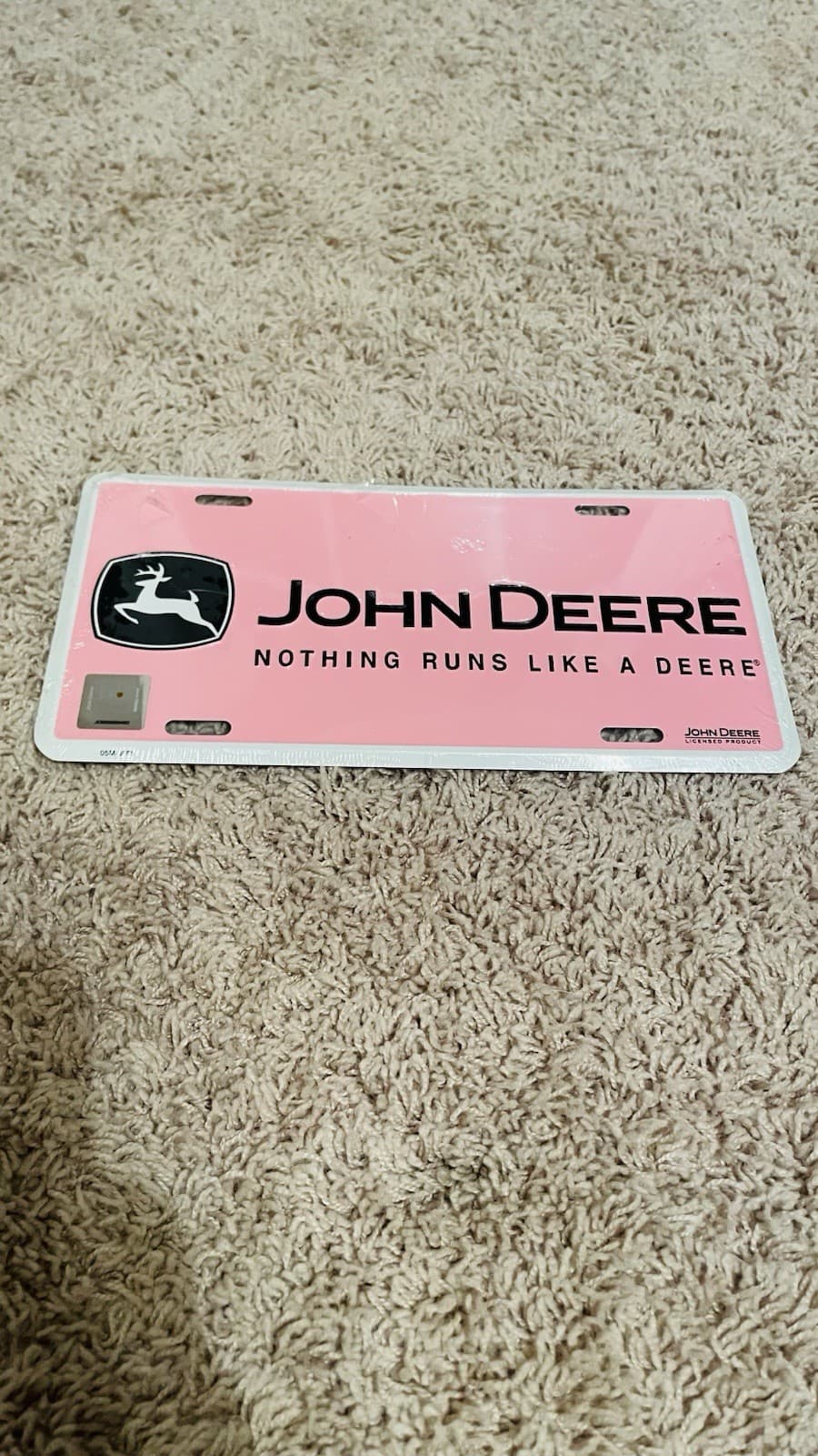 John Deere Embossed License Plate - Nothing Runs Like A Deere - Pink *NEW*