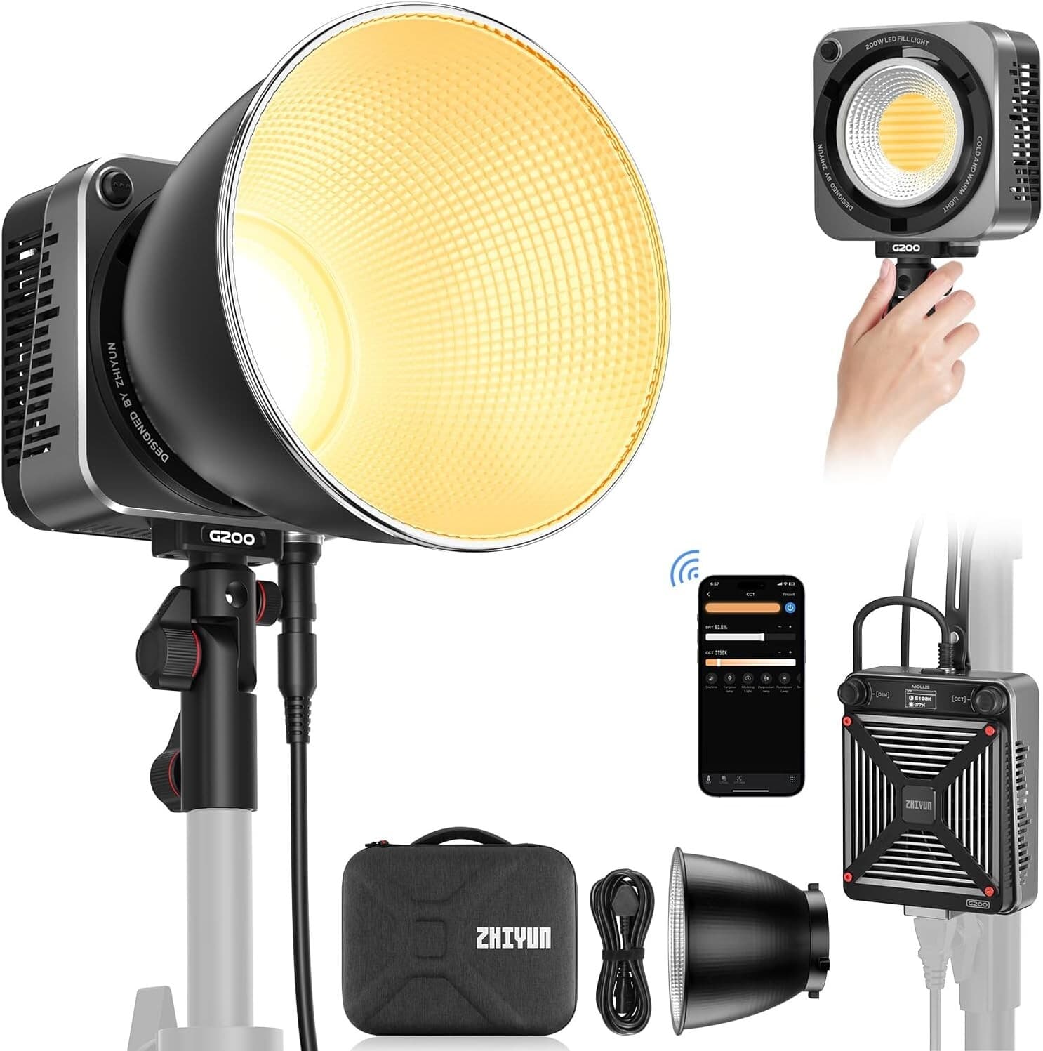 Zhiyun Molus G200 200W Bi-Color LED Video Light Photography Lighting 2700K-6500K