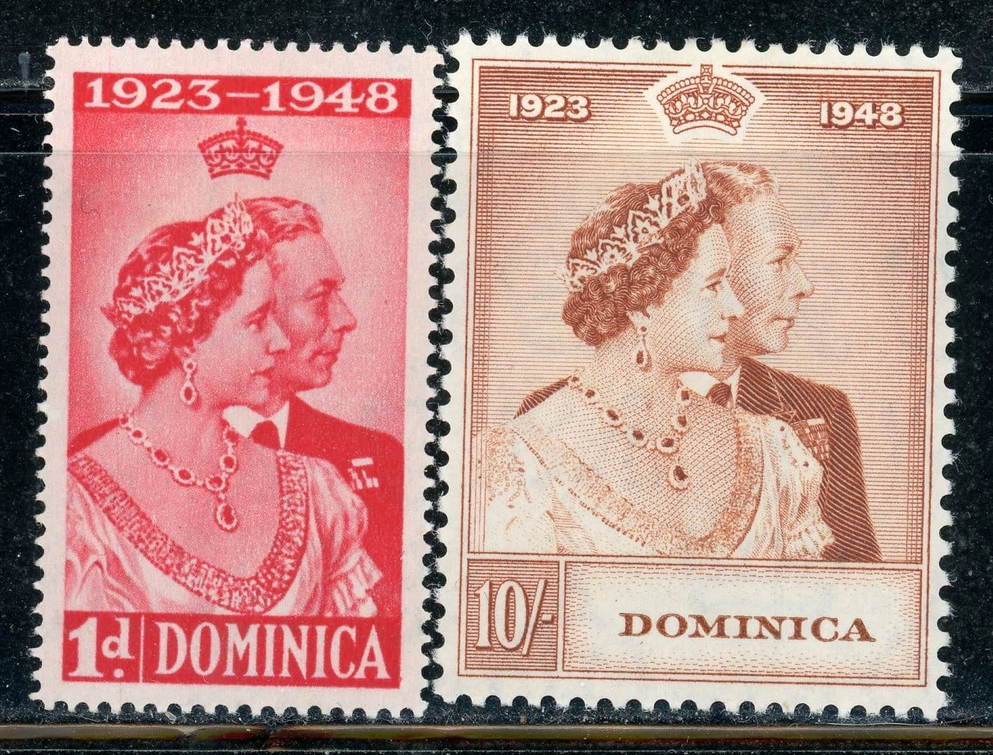 DOMINICA 114-16 SG112-13 MH 1948 KGVI Silver Royal Wedding Issue set of 2 CV$25
