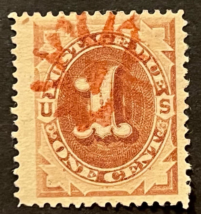 Travelstamps: US Stamps Scott #J1 - 1c Postage Due Used Red Fancy Cancel ** NICE