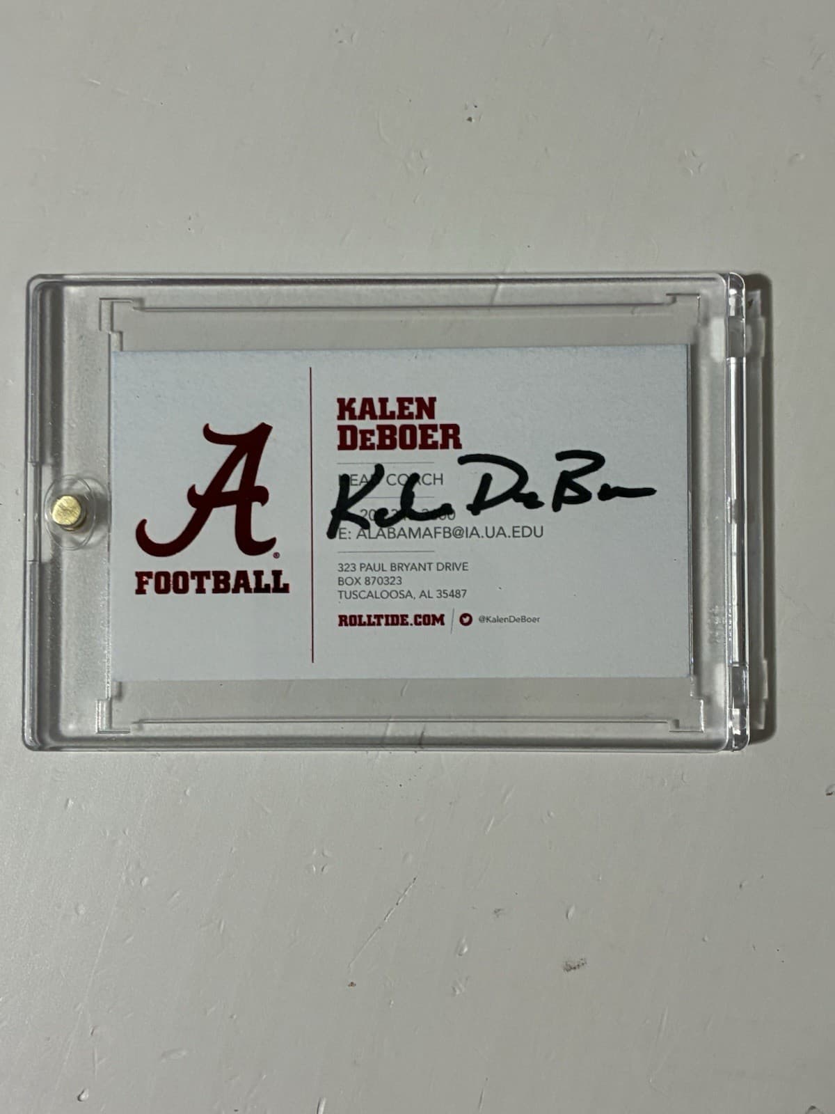 ALABAMA CRIMSON TIDE FB COACH KALEN DEBOER SIGNED BUSINESS CARD Auto