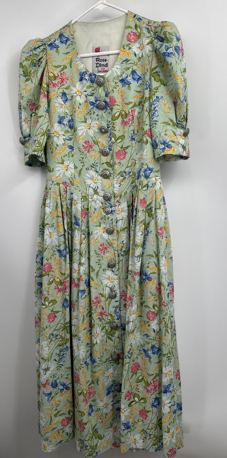 Rose Dirndl Bavarian dress Size Small Viscose Linen Floral