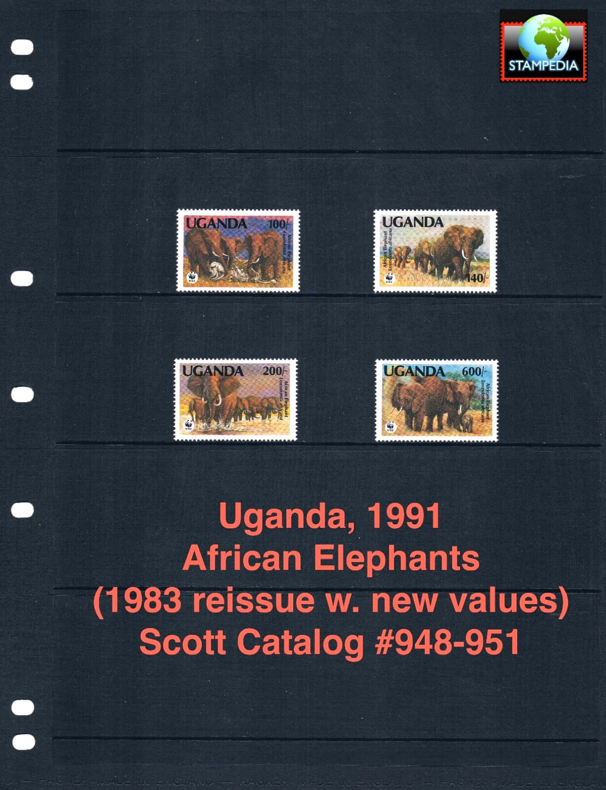 1/3 off $9.80 Scott Value - 1991 UGANDA Elephants 2nd issue CV MNH NH UMM