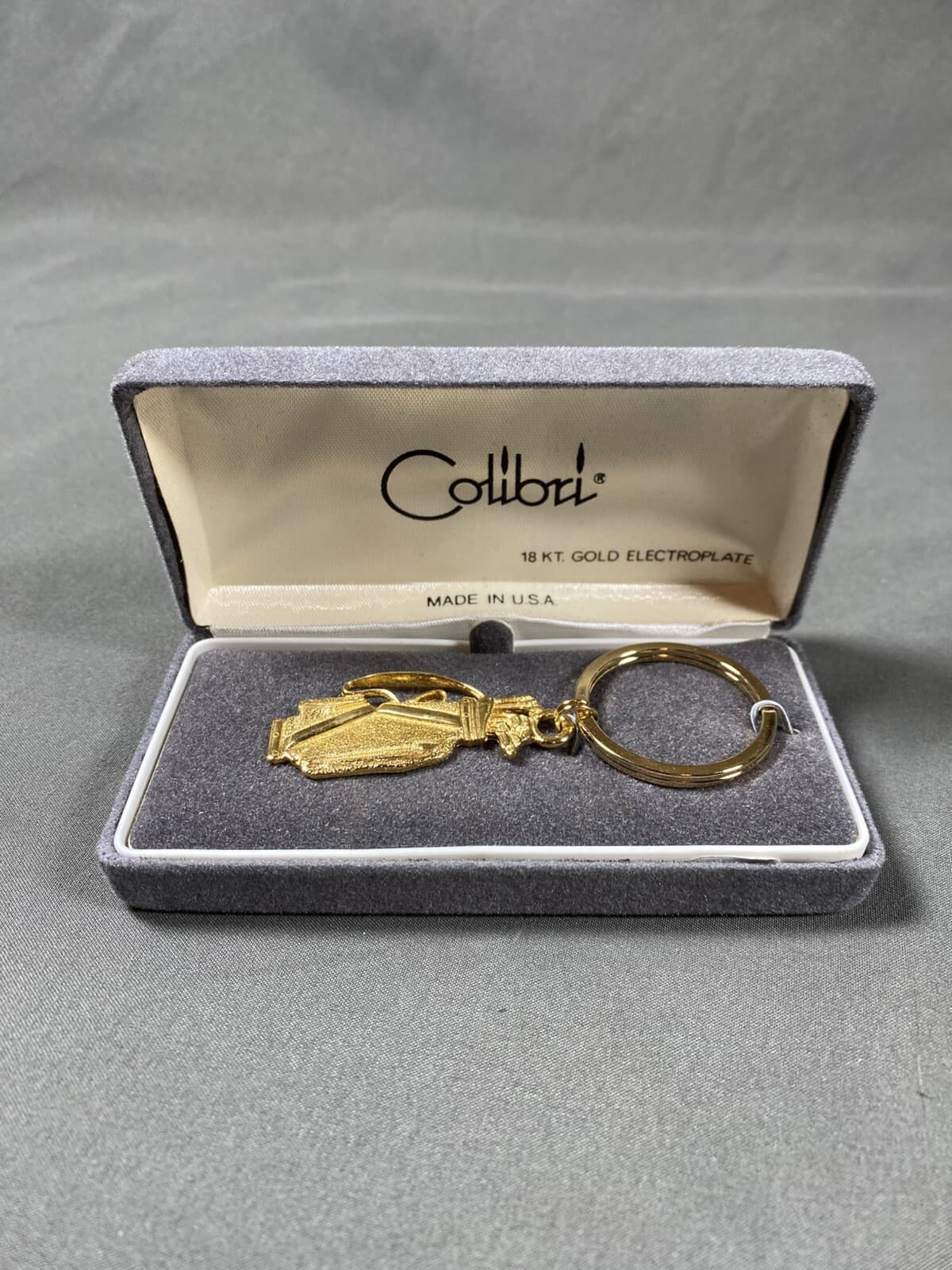Vintage COLIBRI Golf Bag 18 kt. Gold Electroplate Keychain Key ring Fob NEW