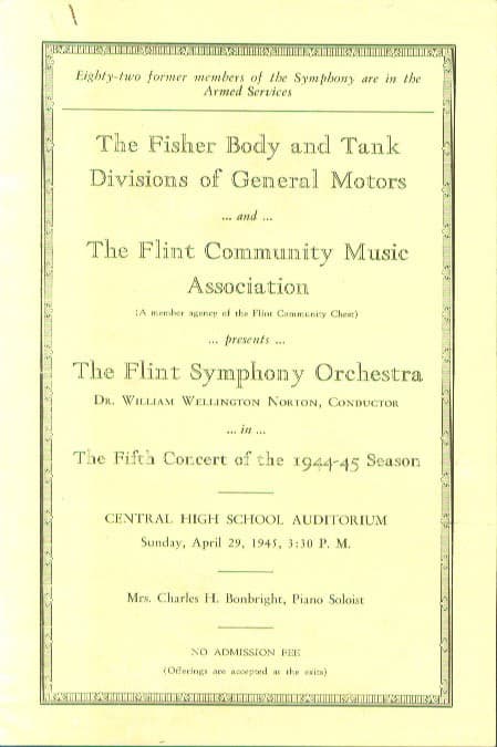 Fisher Body & Tank Flint Symphony program 1945 MI
