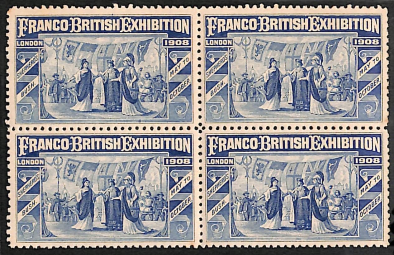 GB FRANCO-BRITISH EXHIBITION 1908 London Stamps Block{4} Mint MM VS74