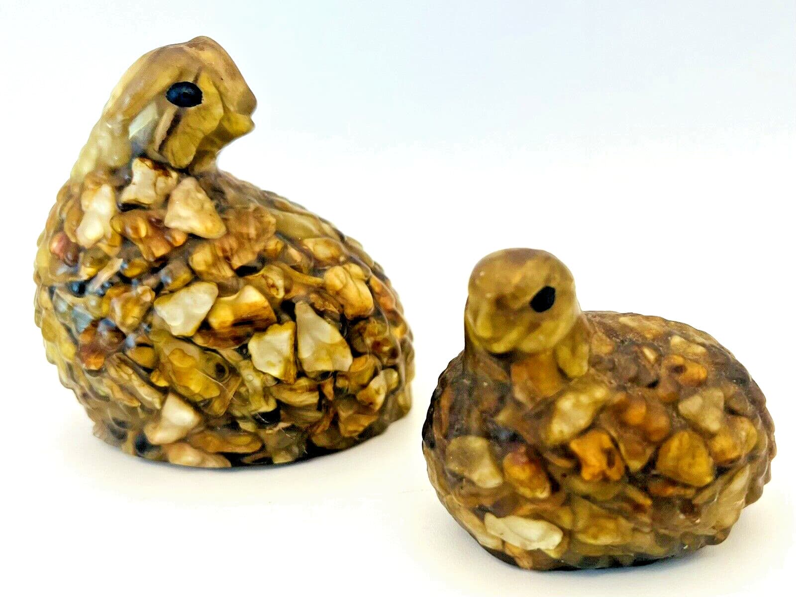Vtg set of 2 Quail Mother of Pearl Vomit Bird Figurines Handmade Tennessee Shell
