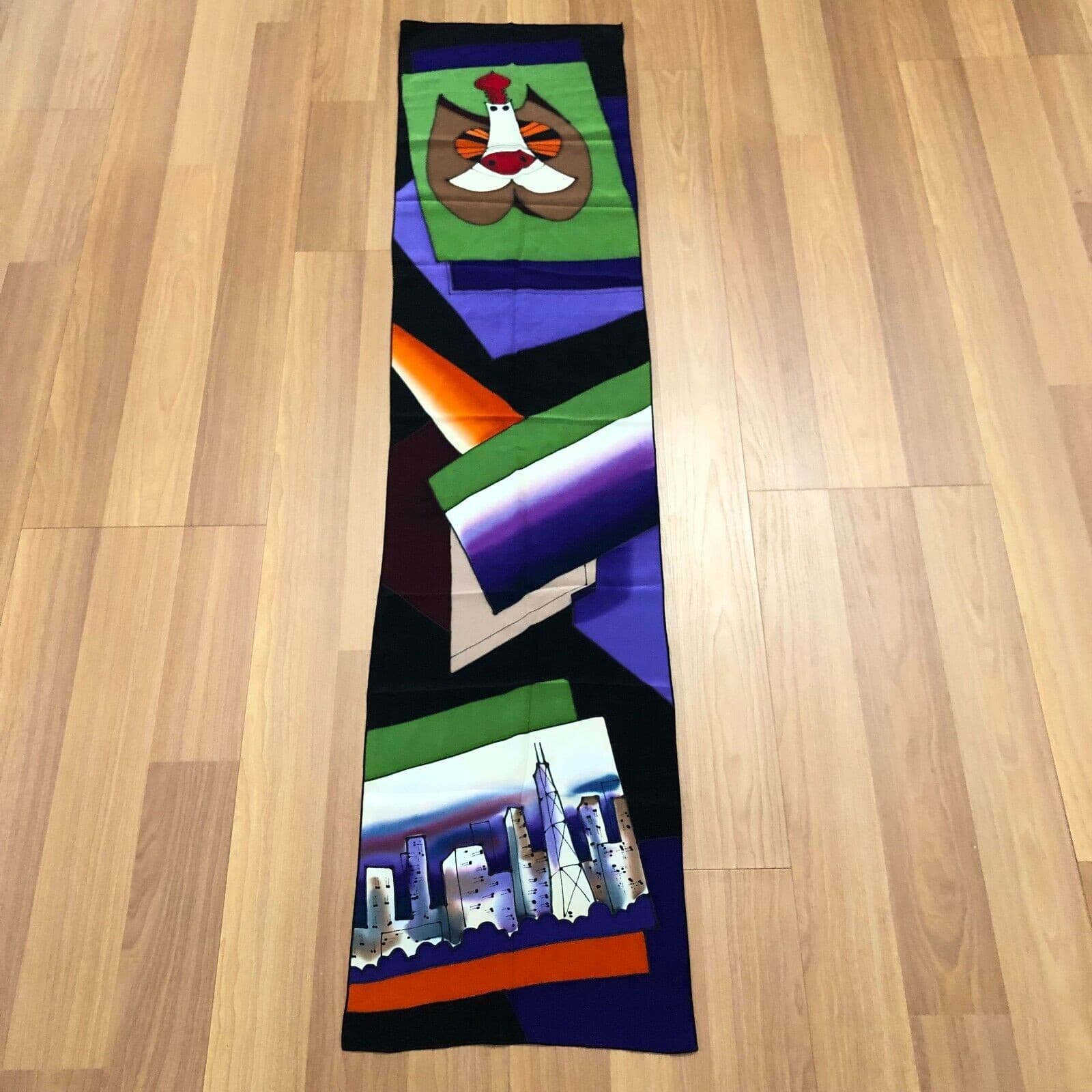 Joannalot Hand Painted Abstract Art Luxurious Silk Scarf 57x13.5 MINT HRJ