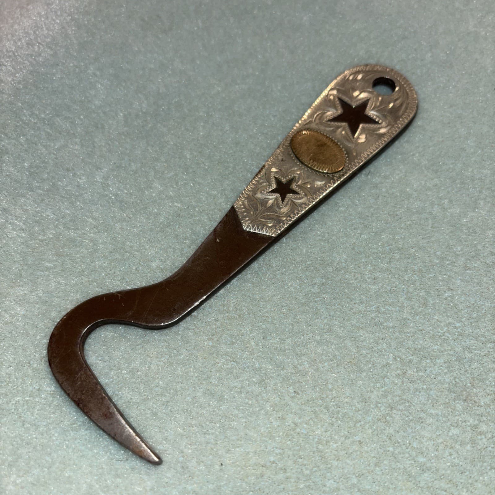 Unmarked Contemporary Silver And Gold Mounted Longhorn Hoof Pick