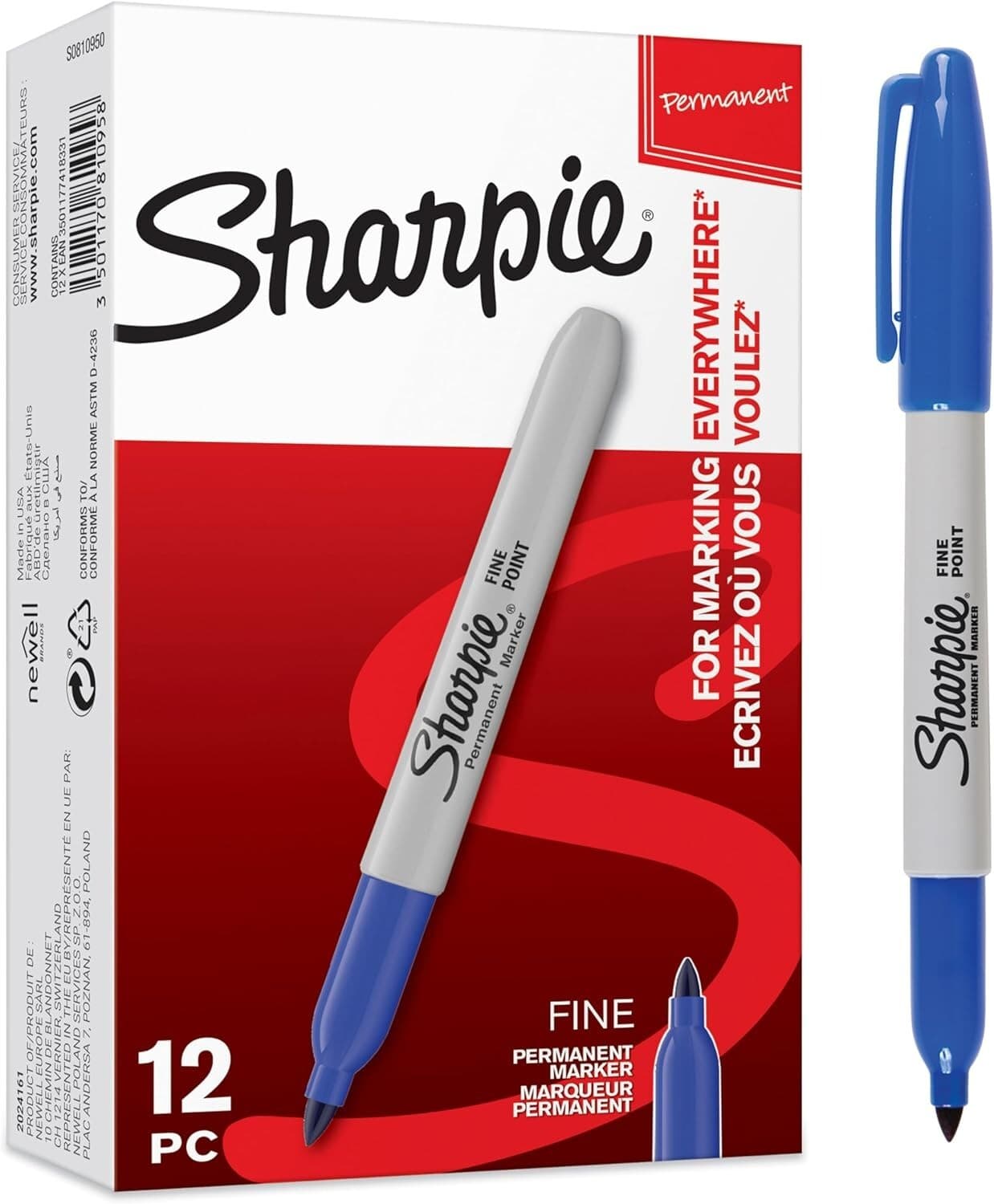 Sharpie Fine Point Permanent Markers Blue New 12 Markers *