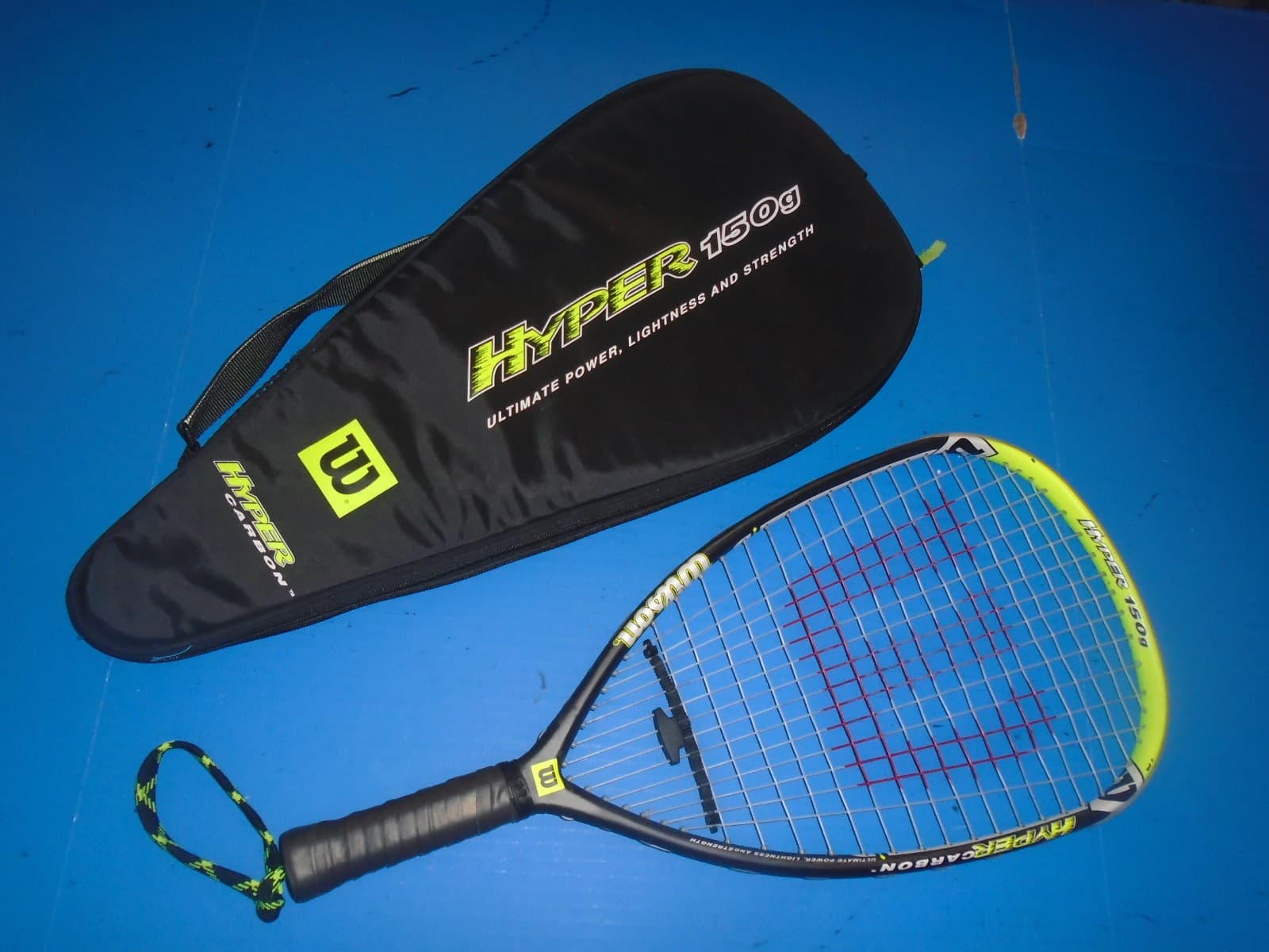 Wilson Hyper Carbon 150g Racquetball Racquet + Case. S-SM grip. VG.