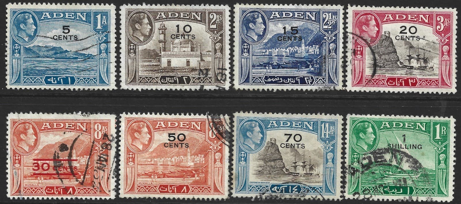 Aden 1951 KGVI Surcharged Part Set Complete to 1s SG.36/43 Used