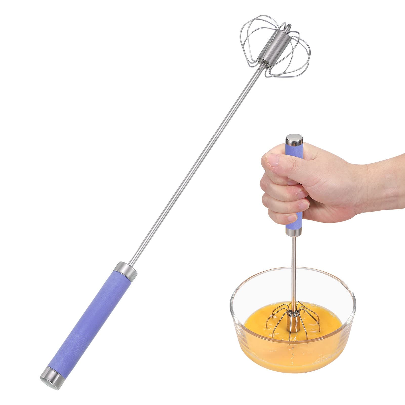 Stainless Steel Whisk, 13.6 Inch Semi-Automatic Whisking Tool, Blue