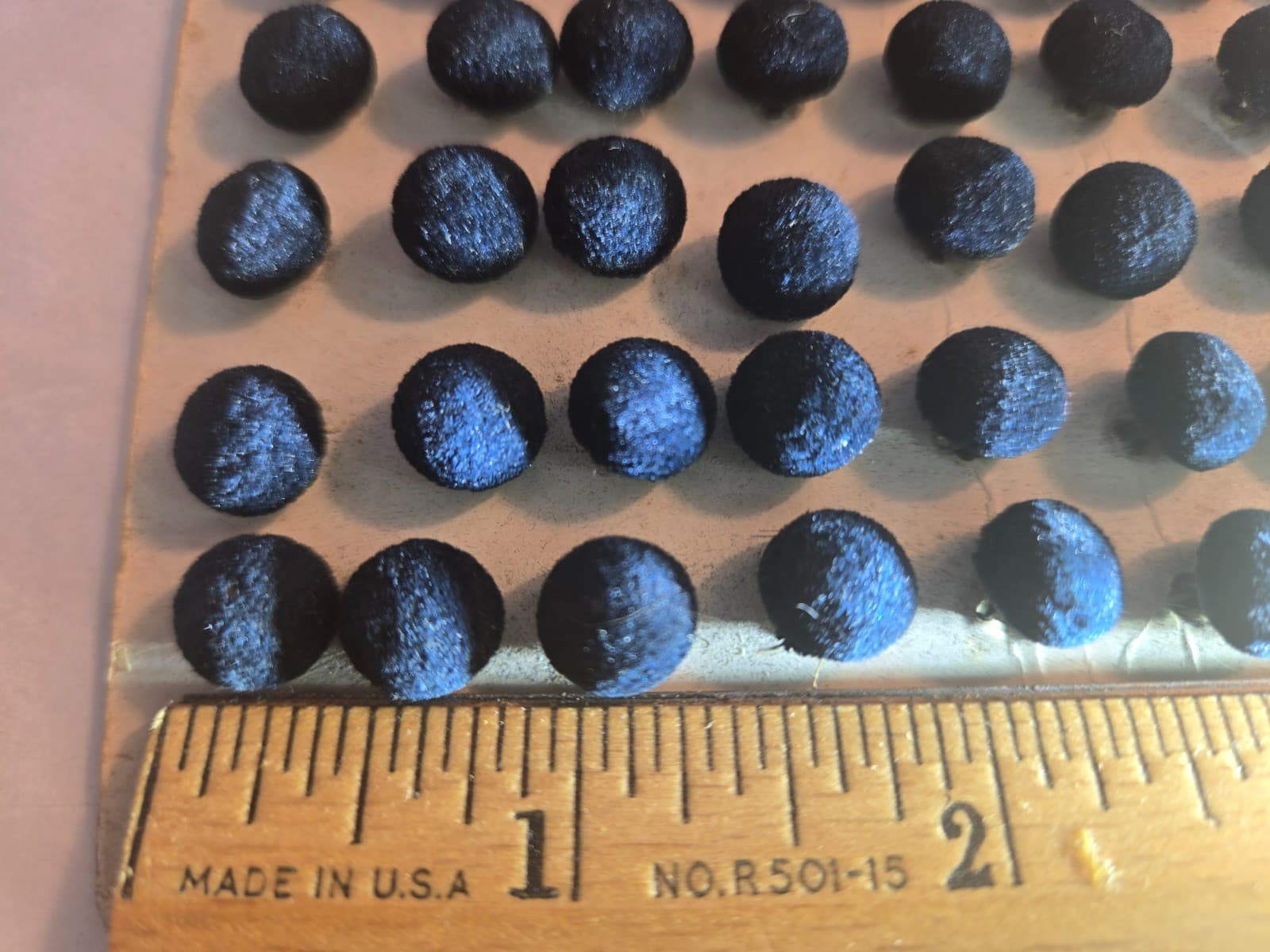 antique,19th C,NEW OLD STOCK,48 VELVET 'DARK BLUE' CLOTH / METAL SHANK,BUTTONS