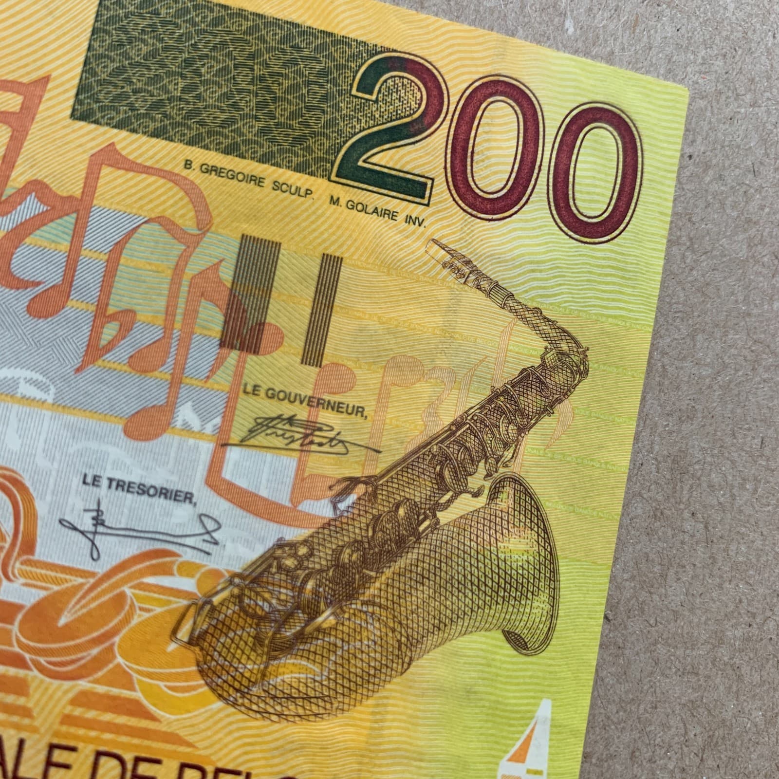 SAXOPHONE BELGIUM 200 FRANCS Banknote 1995 Sax Pre EURO WORLD Currency MONEY