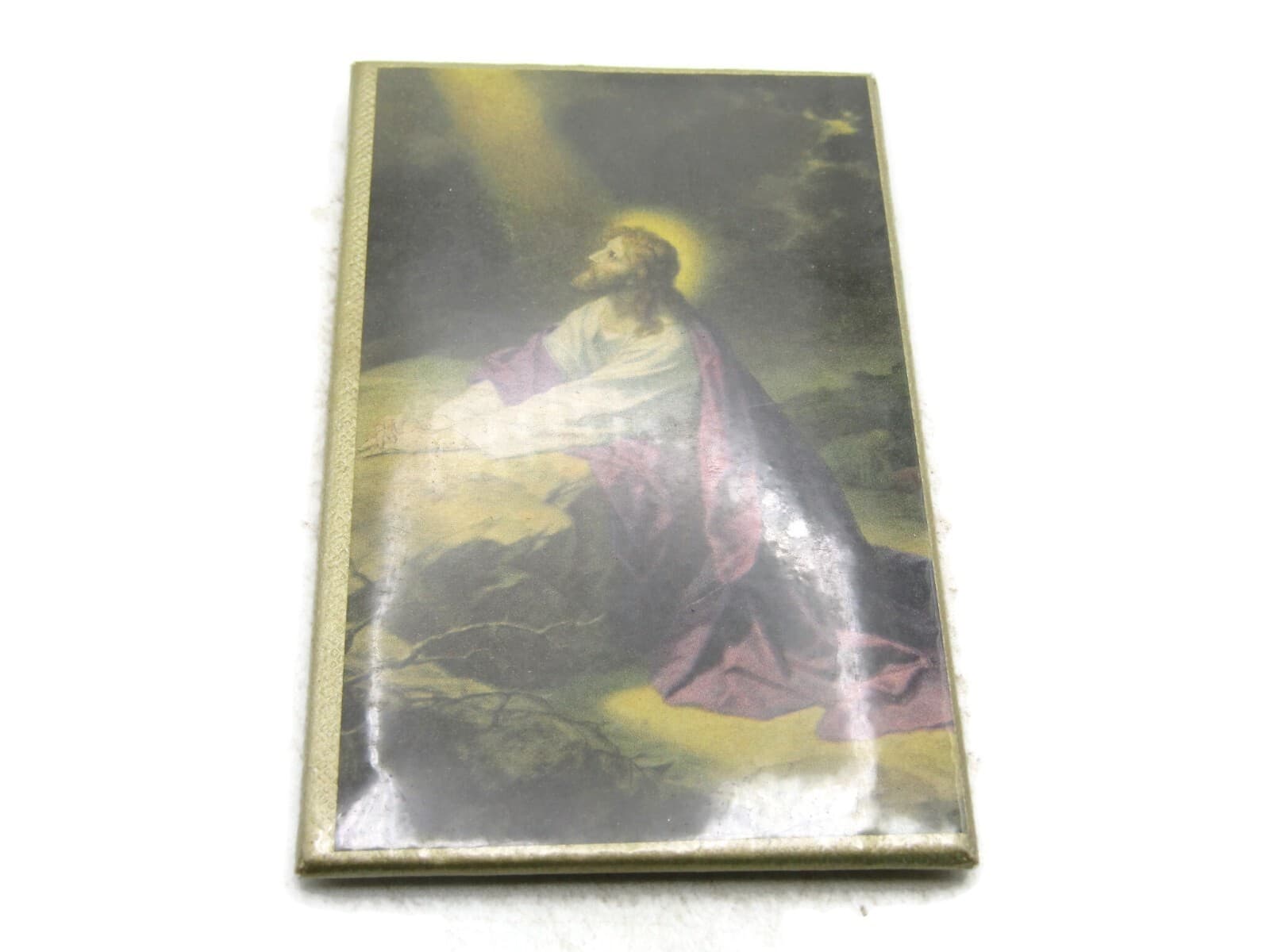 Kneeling Jesus Religious Portrait Stand Up Frame Gold Tone