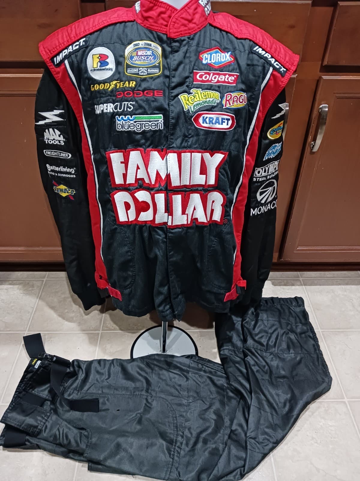 Fitz Bradshaw Family Dollar Race Used Lrg Pit Crew Firesuit NASCAR Ted Musgrave