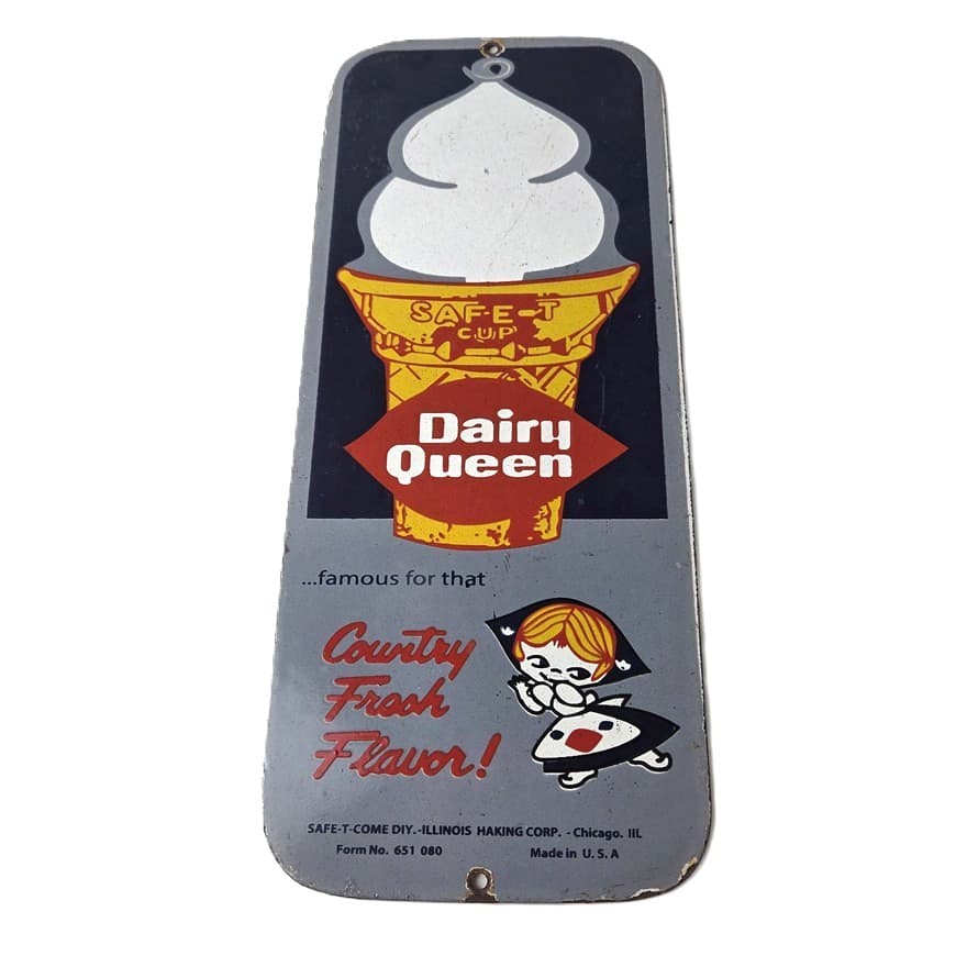 Vintage Old Dairy Queen Sign - Porcelain Diner Gas Pump Sign