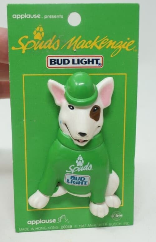 Vintage Spud MacKenzie Bud Light Budweiser Pin Green Irish St Patricks Applause