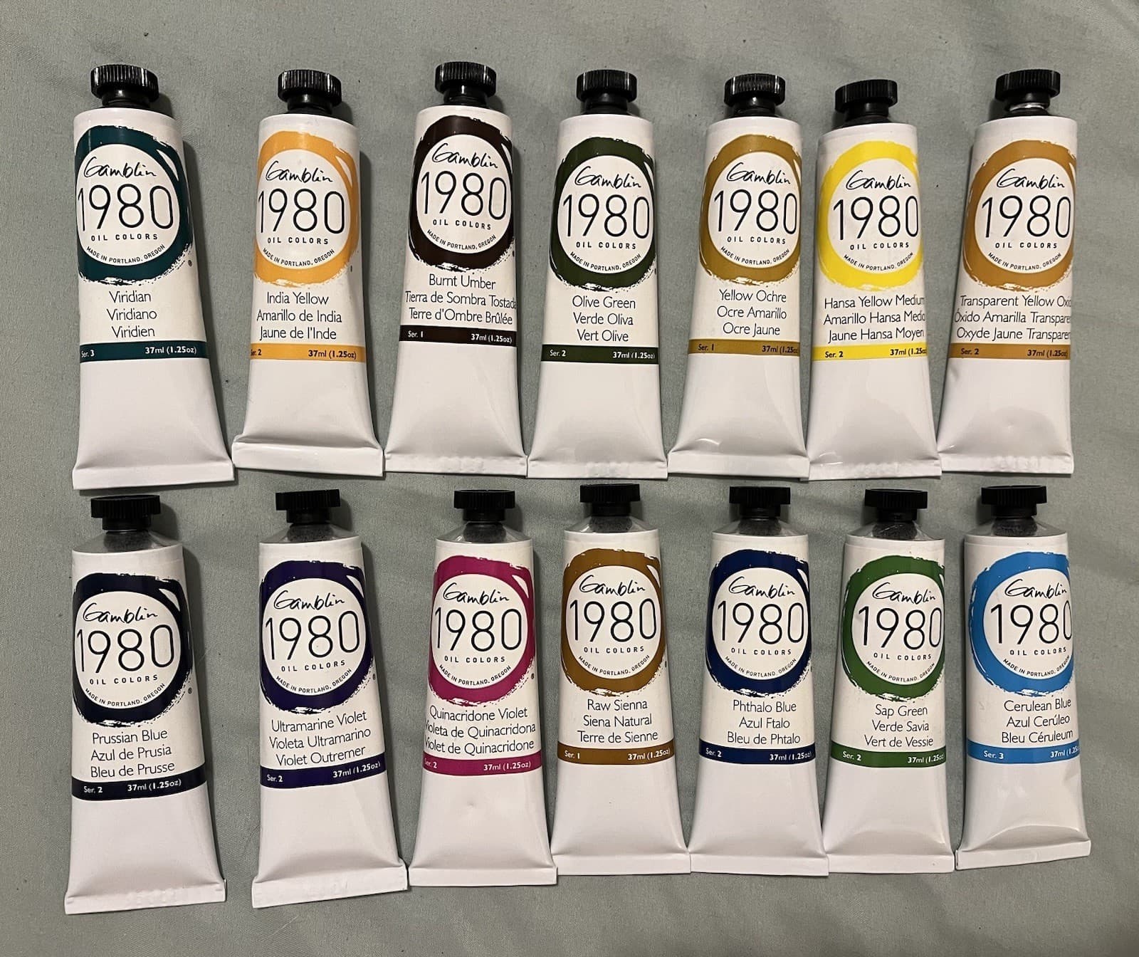 LOT OF 14 GAMBLIN 1980 ARTIST'S OIL COLORS 37ml. New