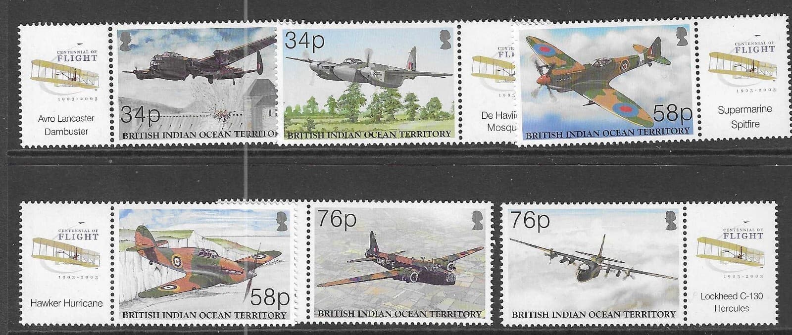 BRITISH INDIAN OCEAN TERR SG288/93 2003 POWERED FLIGHT MNH