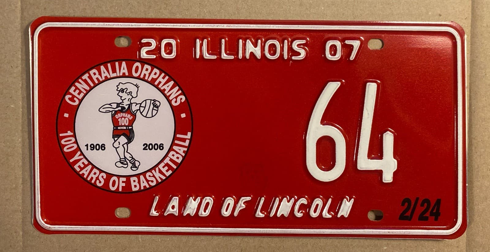 2007 ILLINOIS special event license plate CENTRALIA ORPHANS BASKETBALL