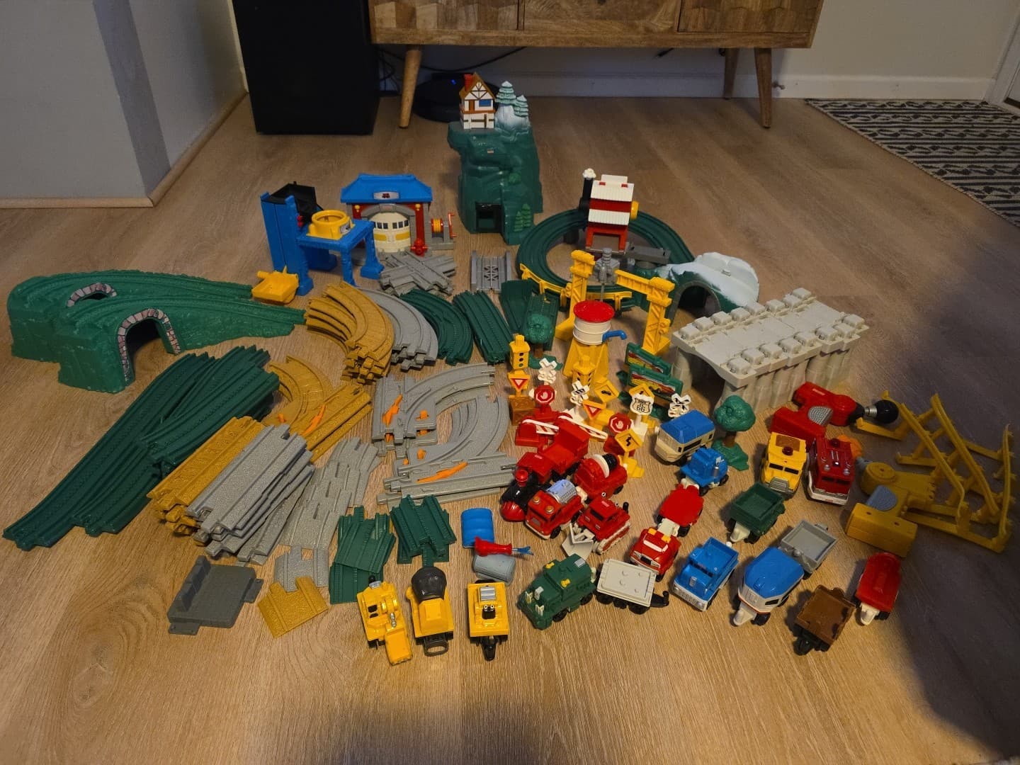 HUGE 150+ Fisher Price Geotrax Train Set- Trains, Controllers, Tracks, Buildings