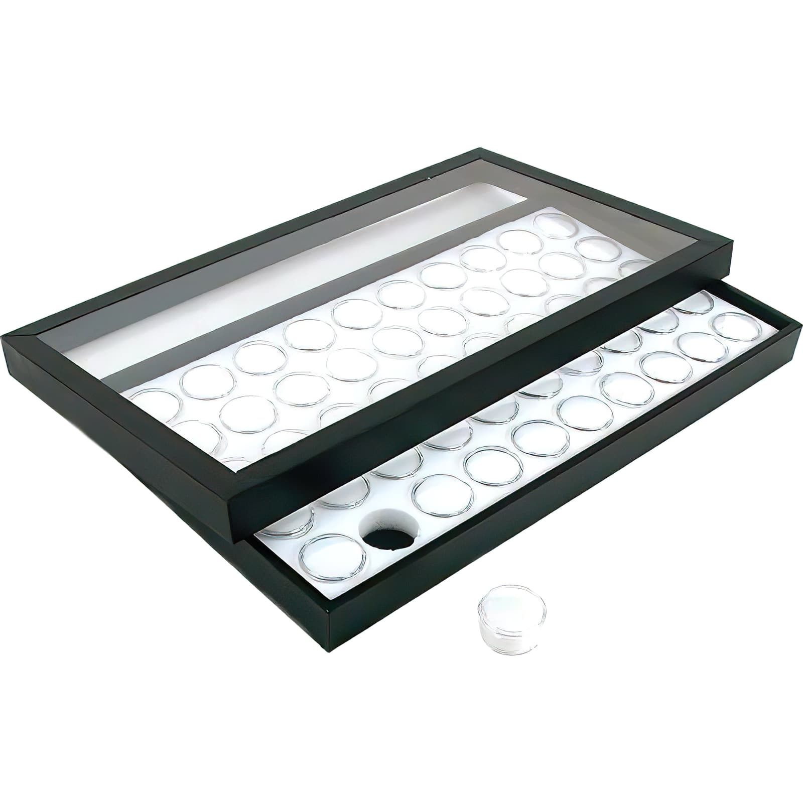 50 Gem Jars White Display Tray Travel Case Acrylic Lid