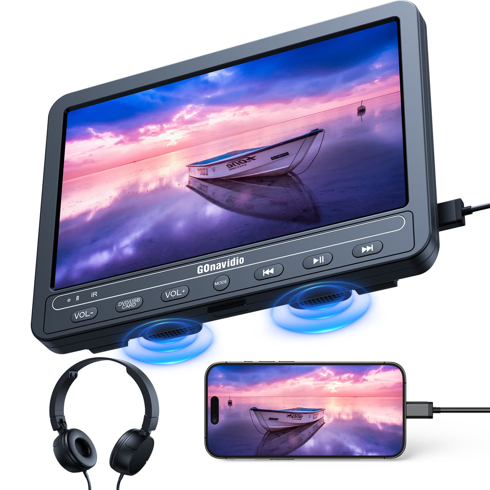 10.1" Car Headrest DVD CD Player Back Seat Monitor USB HDMI Rechargeable+Headset