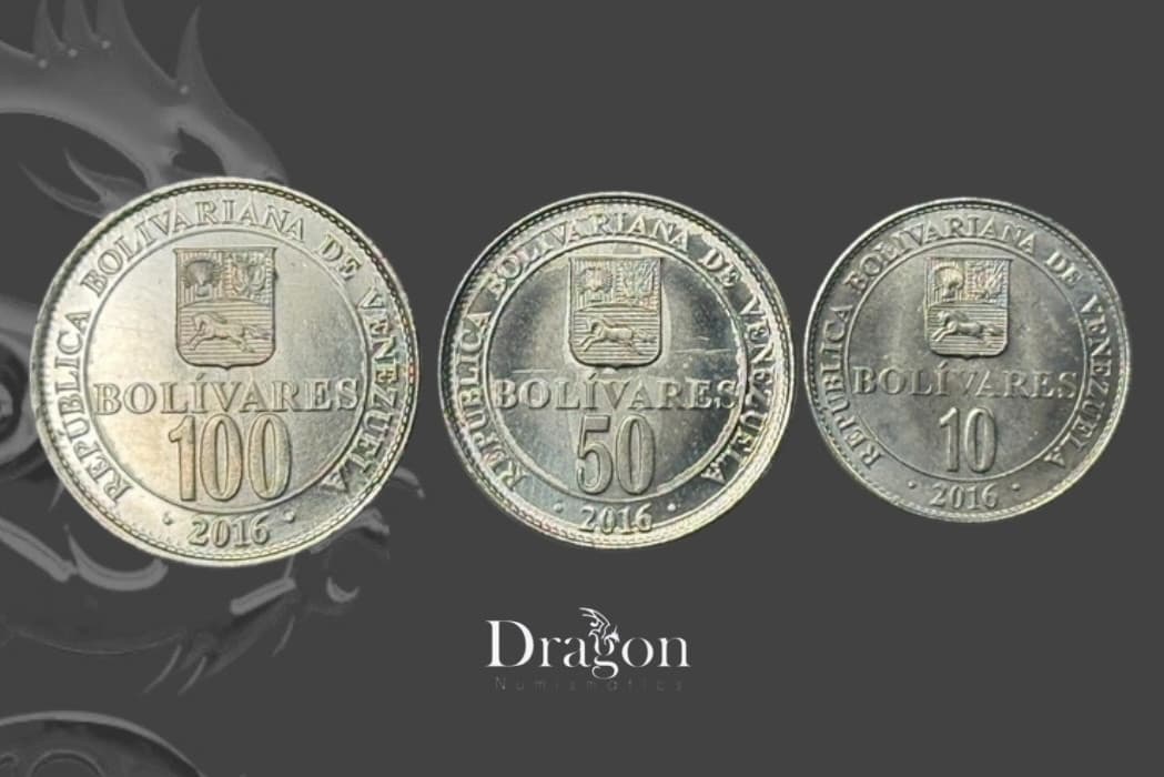 VENEZUELA COMPLETE FULL COIN SET 10 - 50 - 100 Bolivares 2016 UNC LOT OF 3 COINS