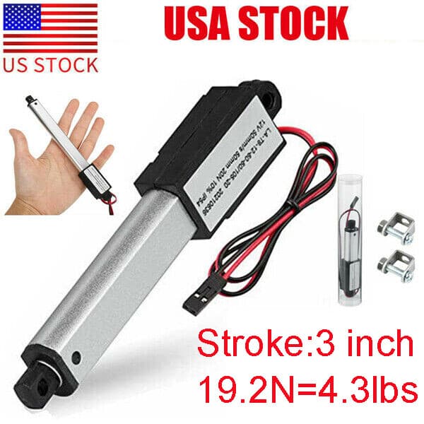 Electric Micro Linear Actuator Motor 19.2N 4.3lbs 12V 3" 75mm Stroke Fast 2"/s