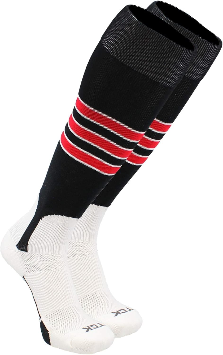 TCK Baseball Stirrup Socks with Stripes X-Large, Black/White/Scarlet