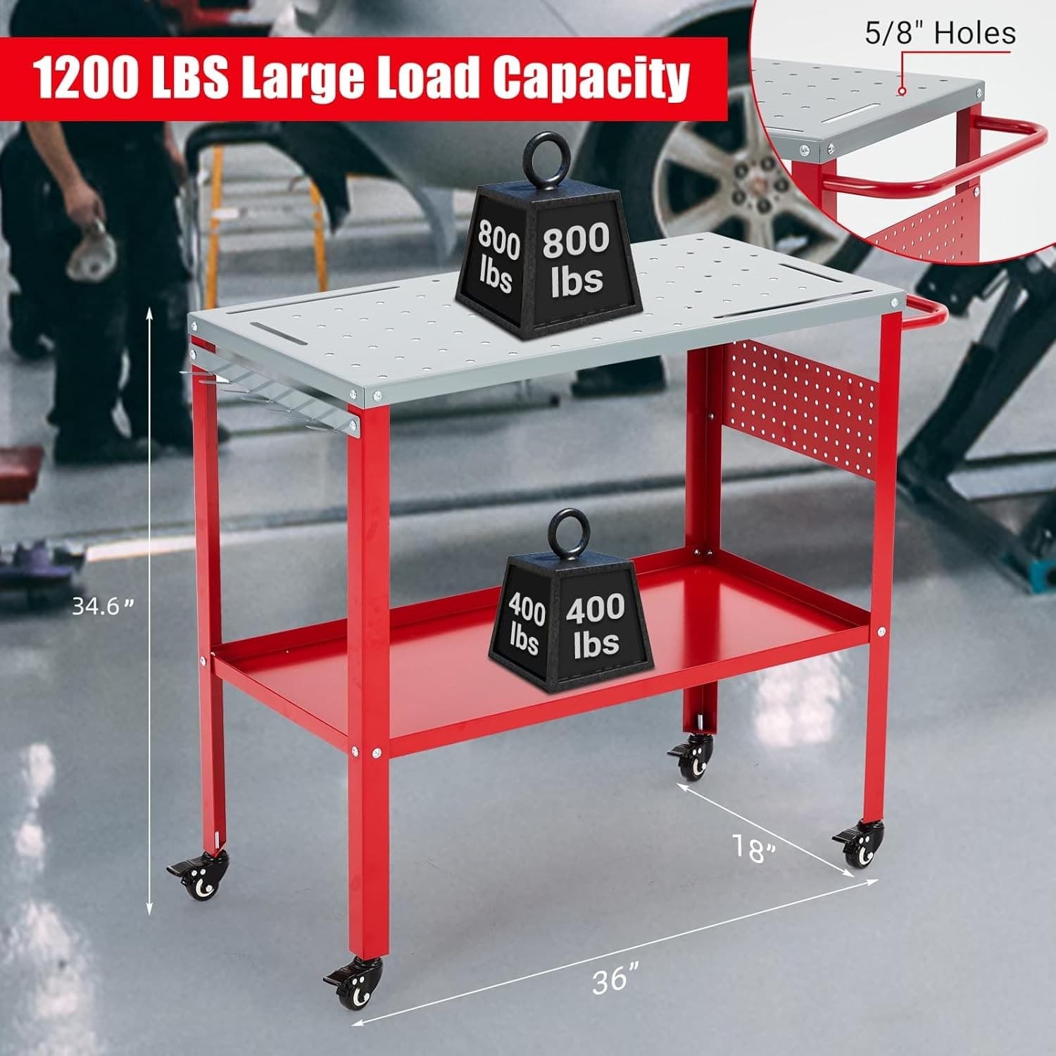 Welding Table 36x18 Inch 1200LBS Capacity Workbench with Fixture Holes Metal Wor