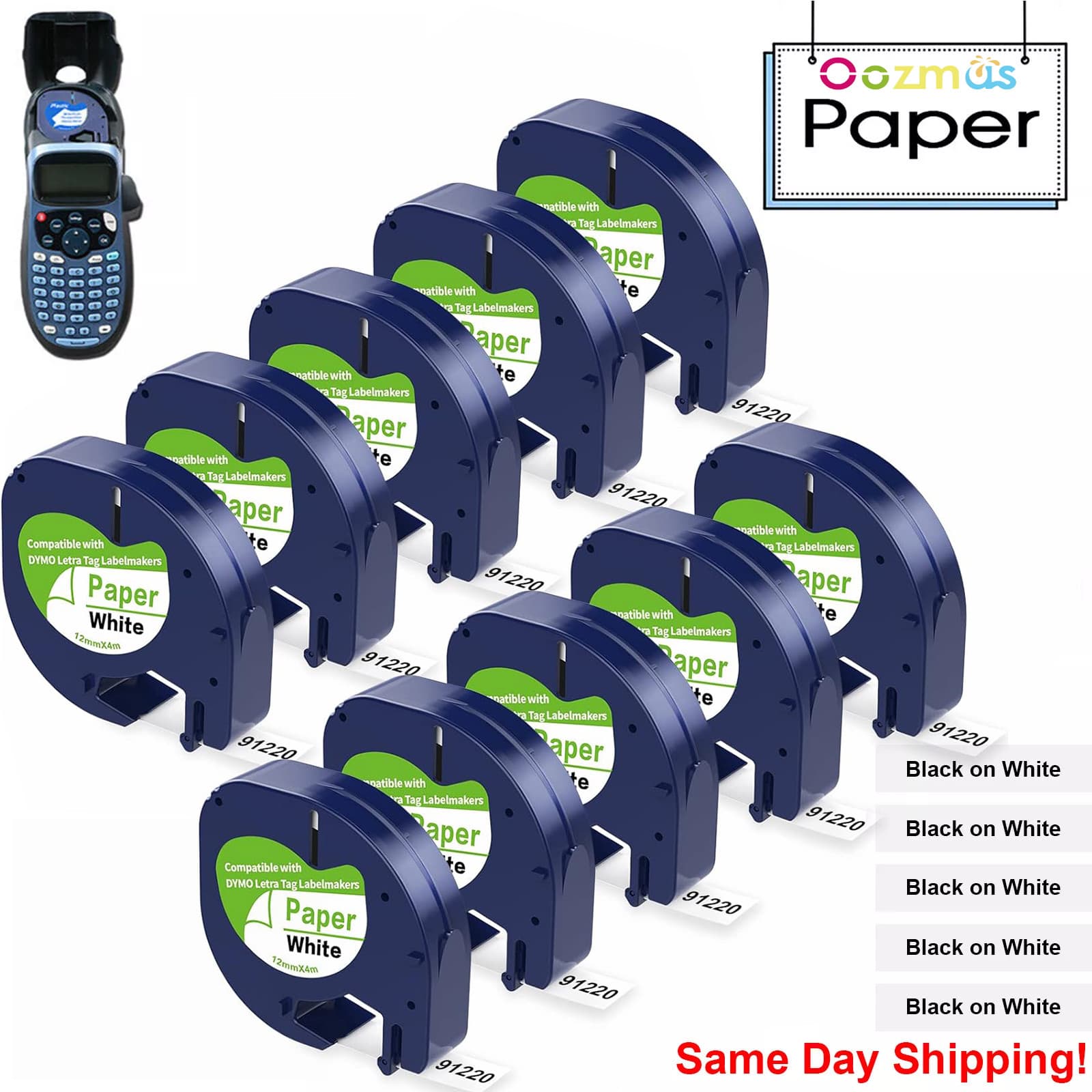 Dymo LetraTag Refill 91330 White Paper Label Tape 12mm 1/2" Compatible LT-100H