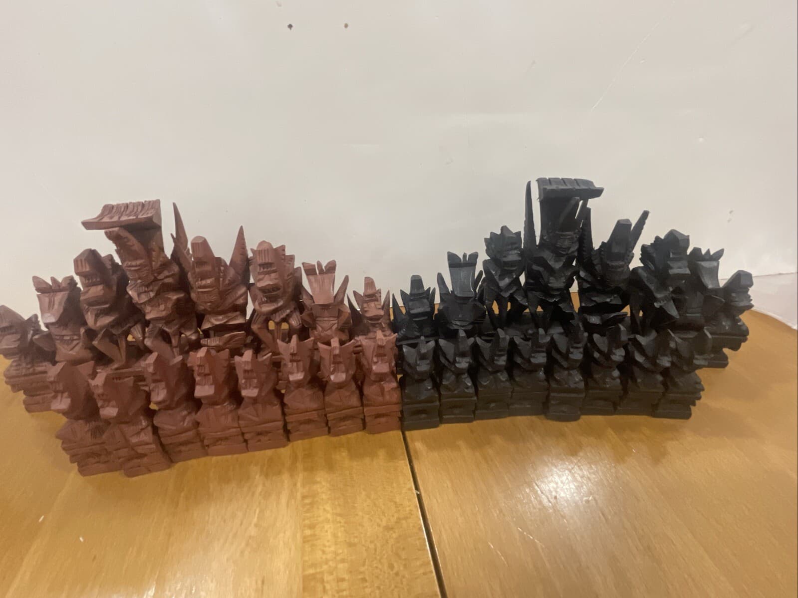 Rare Handcarved Ramayana Garland Chess Set Hindu Bali