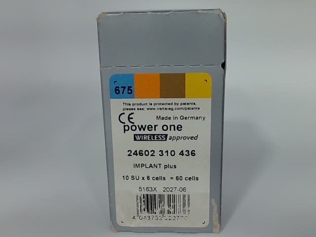Power One Size 675 Cochlear Implant MF Hearing Aid Batteries P675 IMP